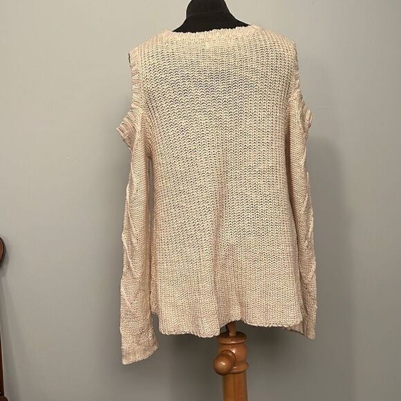 Cream Knit Sweater with Shoulder Cut Outs - Picture 5 of 6